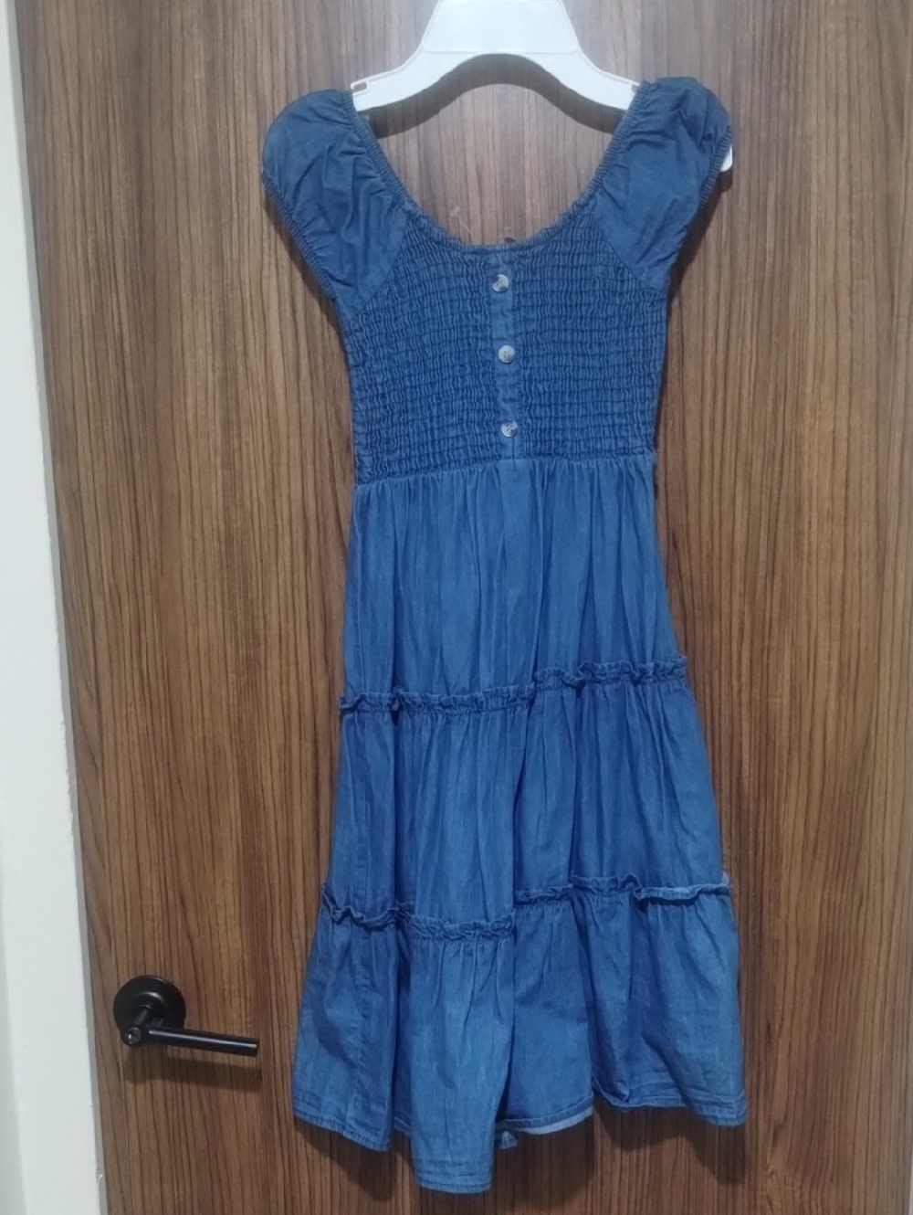 Girls Blue Smocked Tiered Casual Dress